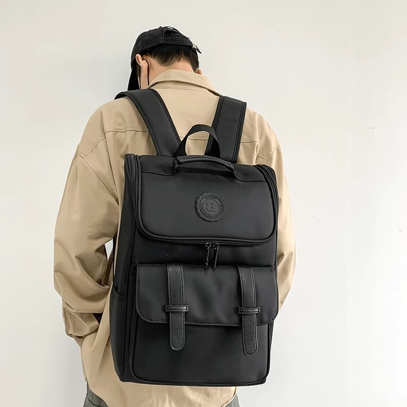 Trendy Men's Backpack Large Capacity Casual Travel Laptop Bag High School University Oxford Cloth Business Trip Pure Color
