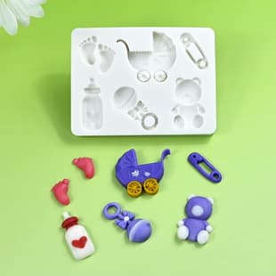 Cross-border Baby Stroller Bottle Footprint Fondant Cake Decoration Mold Bear Silicone Mold Epoxy Resin Mold Baking Tool