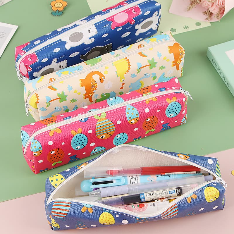 Korean version of cartoon cute leather pencil bag for children small gift zipper stationery bag student creative stationery pencil bag