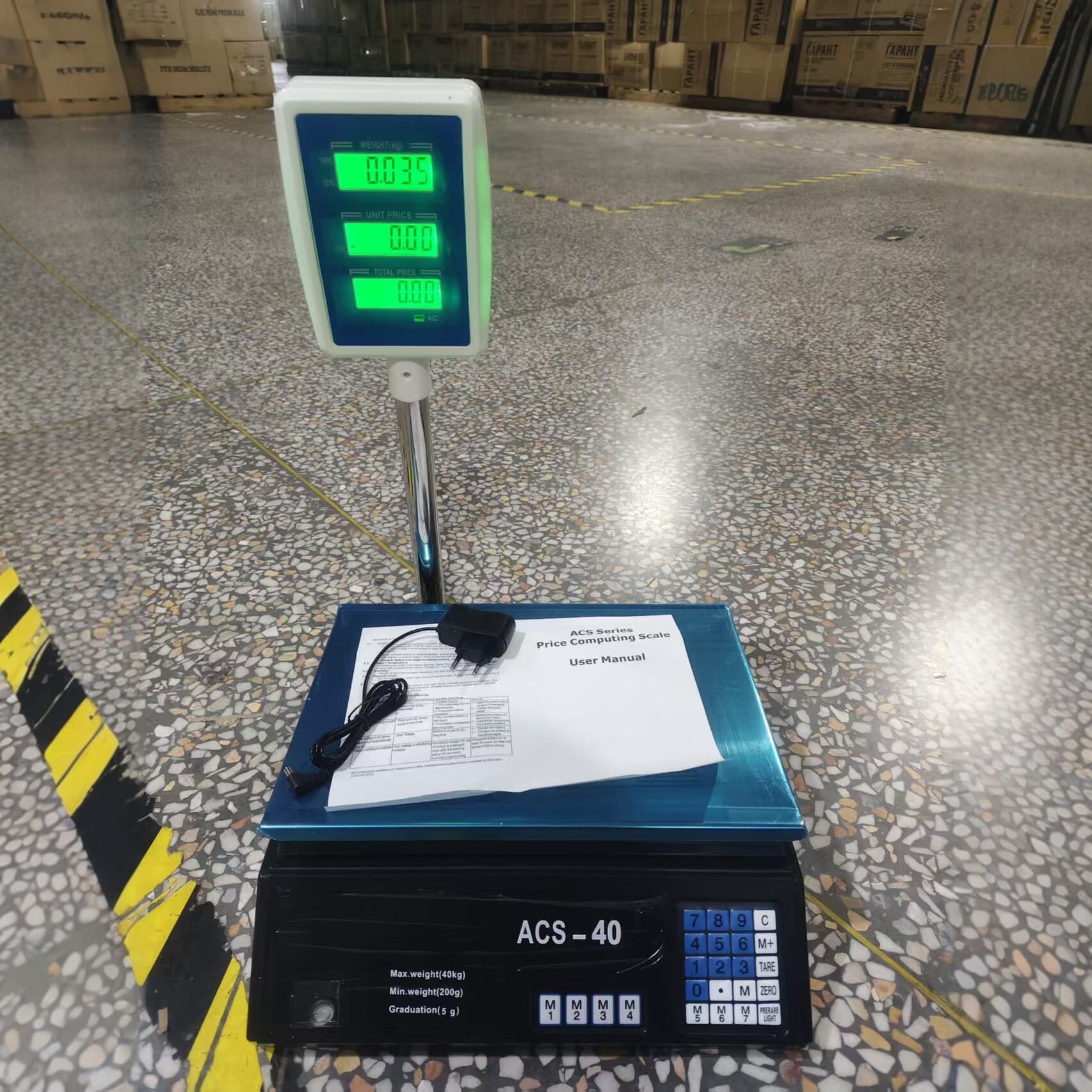 2026 Upright Arm Pricing Scale Electronic Scale 40kg EU Charger Backlit LCD Electronic Pricing Scale