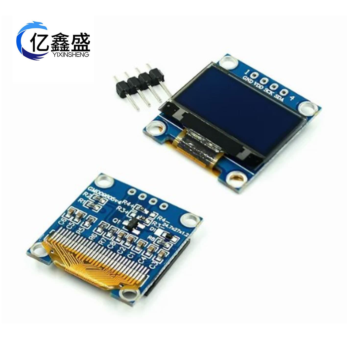 0.96-inch small OLED display module with blue, white, and yellow-blue dual-color IIC communication and 51 microcontroller.