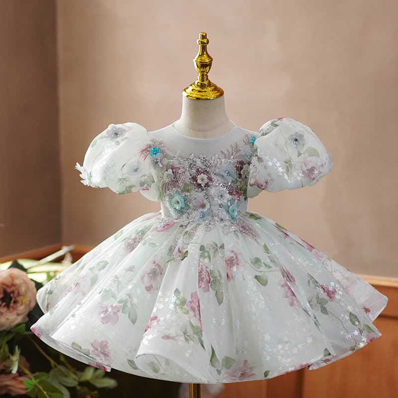 2026 New One-Year-Old Birthday Dress for Baby Girls, Light Luxury Niche High-End Dress, Flower Girl Princess Dress, Piano and Violin
