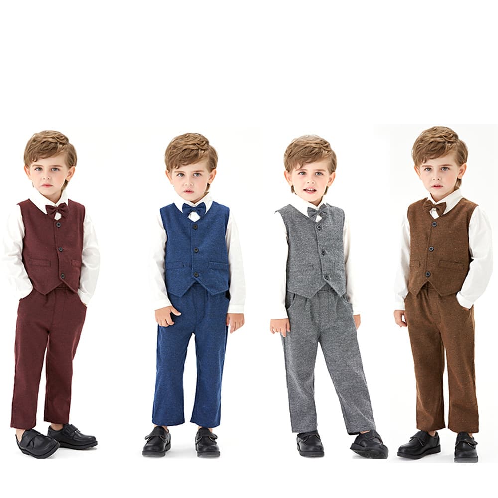Cross-border Kids' Autumn Trade Long-sleeve Cotton Shirt, Vest and Bow Tie Set, Boys' Pants, Performance Suit, Three-piece