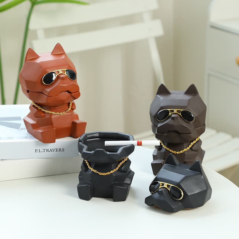 Cartoon Ceramic Ashtray, Creative with Lid Desktop Decor, Cross-Border Cool Dog Animal Ashtray Home Decoration
