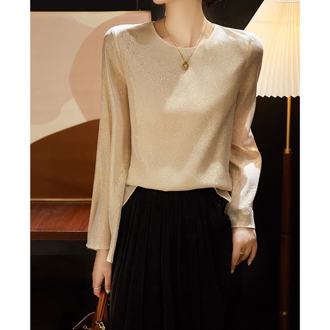 Glossy Matte Silk Shirt Flared Sleeve Heavyweight Mulberry Silk T-Shirt Blouse 2026 Spring New Women's Top