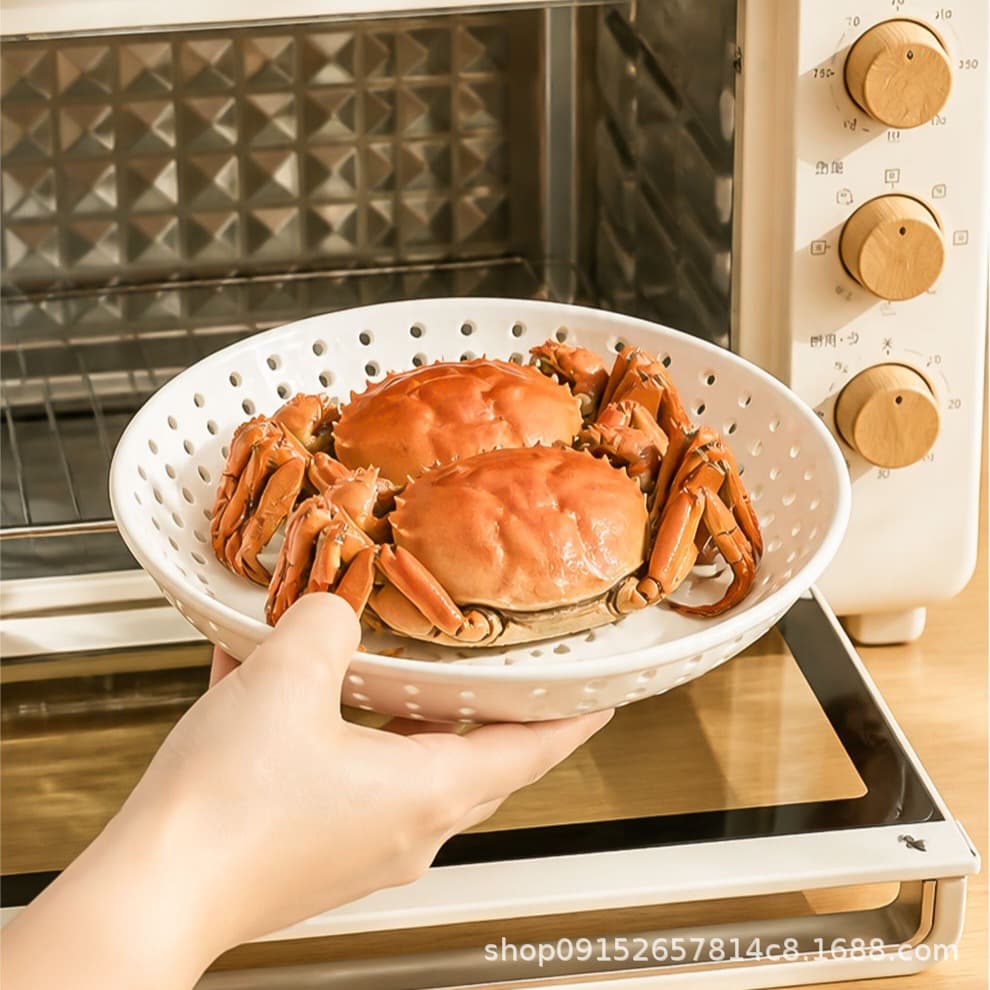 Drop Shipping Ceramic Multi-Hole Steamer Plate, Creative Porous Tray for Steaming Seafood, Draining, Steaming Buns, Suitable for Home Microwave and Oven
