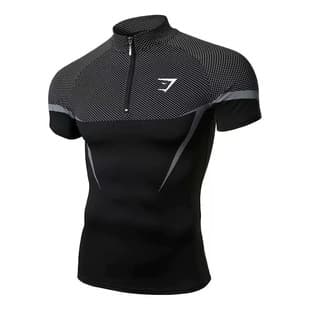 GYM New ONYX5 Men's Fitted T-Shirt Athletic Fitness Quick-Dry Breathable Stretch Long Sleeve Half-Zip