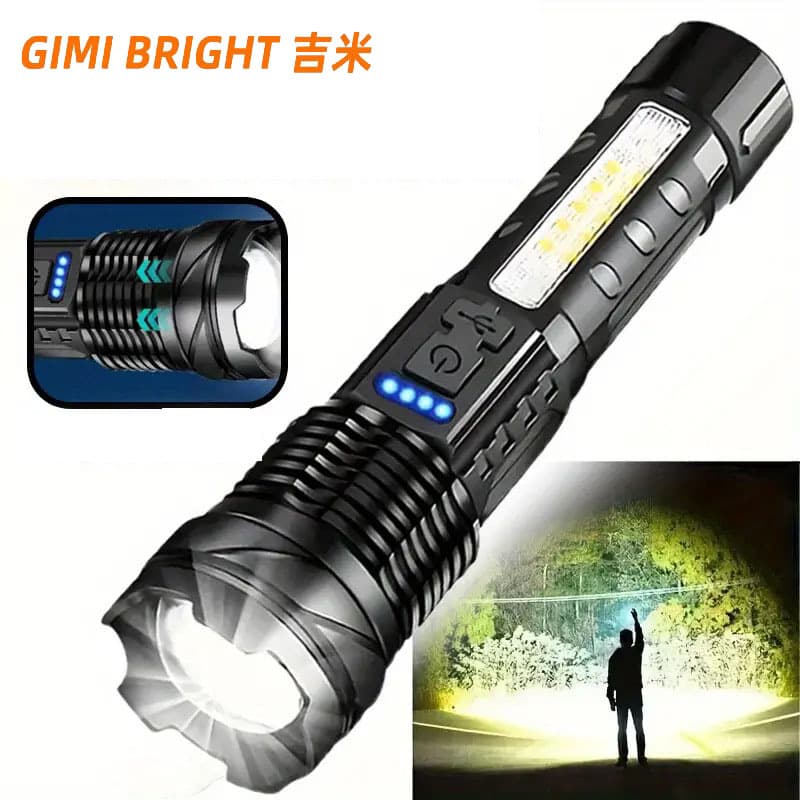 White Laser High-Brightness Flashlight, Rechargeable Red and Blue High-Power LED Telescopic Side Light, Outdoor Lighting Aluminum-Plastic Torch