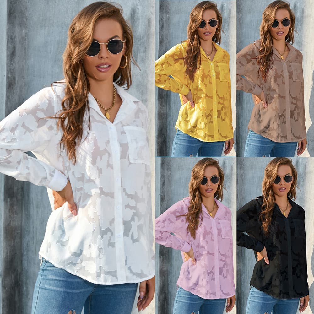 Amazon's hottest plus size women's clothing European and American cross-border loose casual chiffon shirts and tops in the same color minimum wholesale