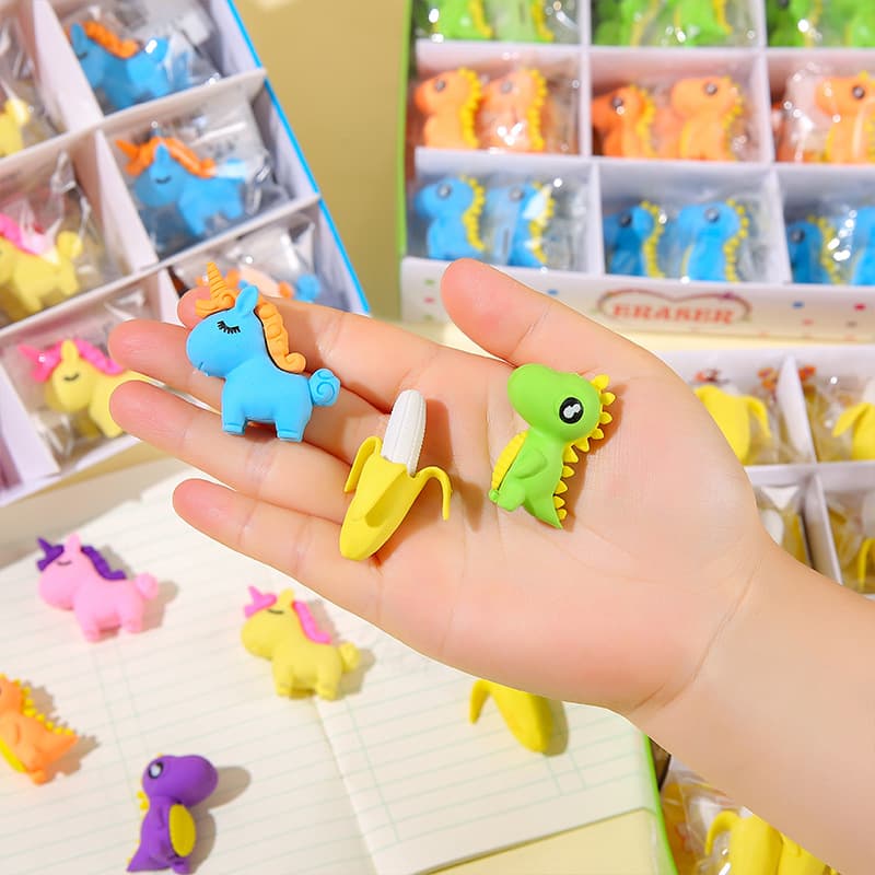Wholesale Creative Shaped Pencil Eraser for Kids Elementary School Learning Supplies Detachable Cartoon Animal Pencil Eraser