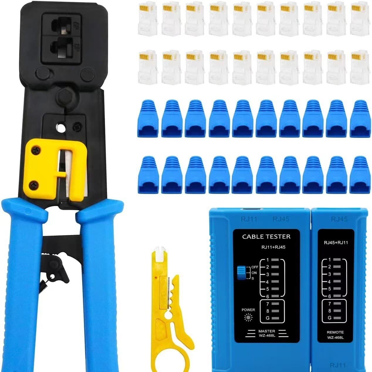 Through-Hole Network Crimping Tool, Multi-Function Punch-Down Network Crimper with Cable Tester, RJ45 Crimping Pliers, Network Pliers