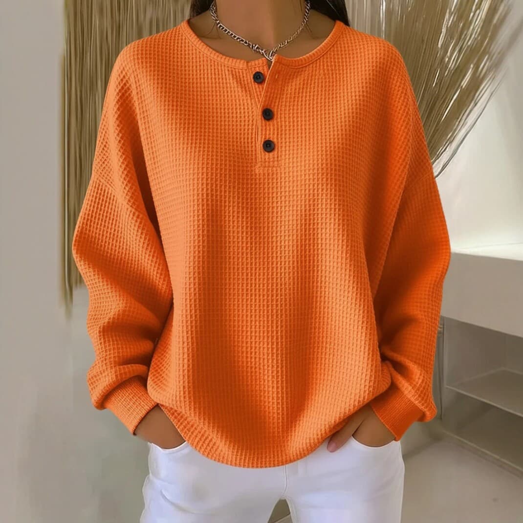 Cross-border Fashion Waffle Knit Crewneck Pullover Top for Women, New Spring and Autumn Solid Color Loose Long Sleeve Fashion Women's