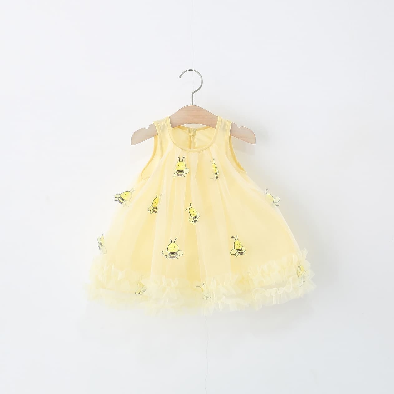 2026 Summer New Full Bee Mesh Princess Dress Girls Hem Mesh Sleeveless Tulle Dress