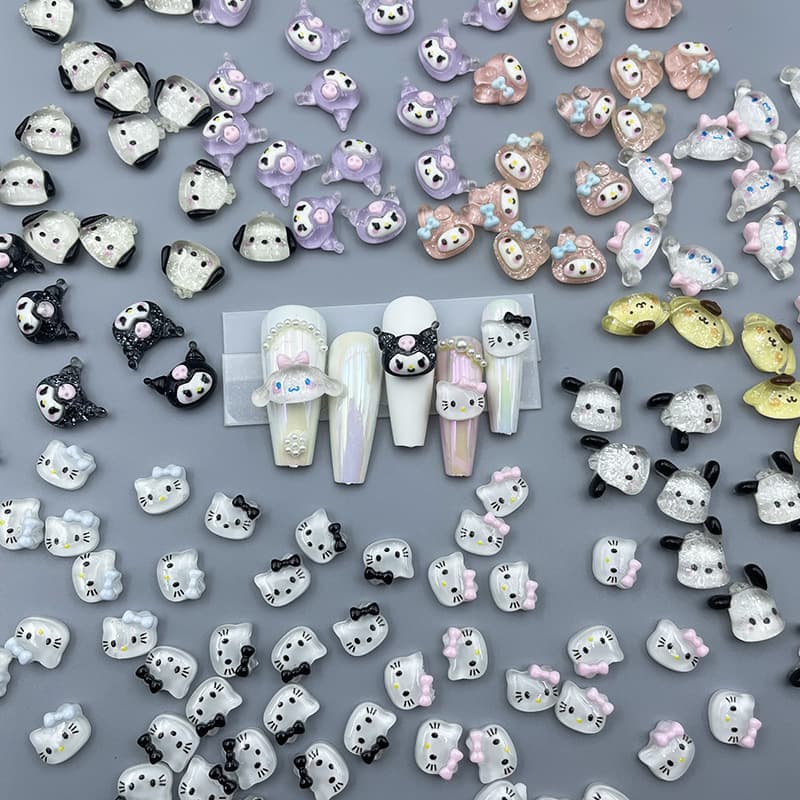 New Cartoon Nail Jewelry 3D Resin Coolomi Cute Big Ear Dog Ice Transparent Cat Mini Nail Decoration