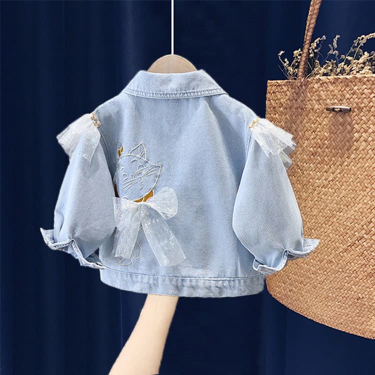 Women's Denim Jacket Spring Autumn 2024 Lace Kitten Korean Style Casual Fashion Windbreaker Spring Autumn Kids Clothing