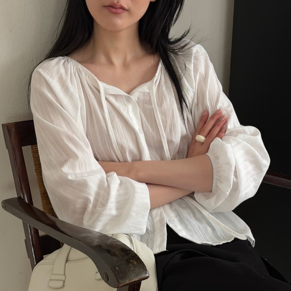 In Stock Korean Chic Autumn Elegant Lady Long-Sleeve Single-Breasted Ribbon Long-Sleeve Jacquard Blouse for Women 18000