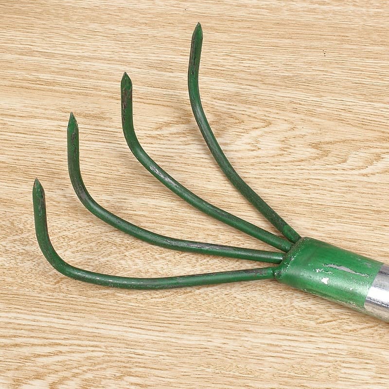 Vegetable garden hoeing rake, household vegetable garden weeding and digging wild vegetables tool, hand-forged claw four-tooth nail rake, loose soil rake