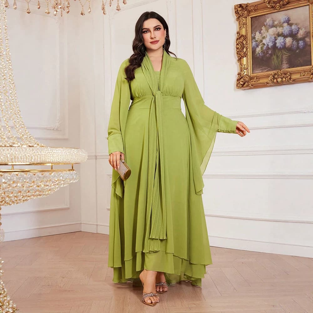 KYP1276 Cross-border Amazon Plus Size Women's Dress, Waist-Slimming, Elegant, Flared Chiffon Long Dress