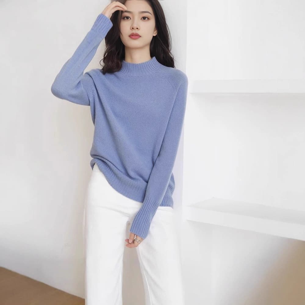 Mock Neck Wool Sweater - Candy Multi-Color Seamless Pure Wool Base Layer Top for Women 25 Autumn/Winter Versatile Casual Knitwear