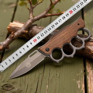 Outdoor Folding Knife Portable Large Wilderness Survival Folding Knife Wood Handle Knuckle Knife Yangjiang High Hardness Tactical Knuckle Knife
