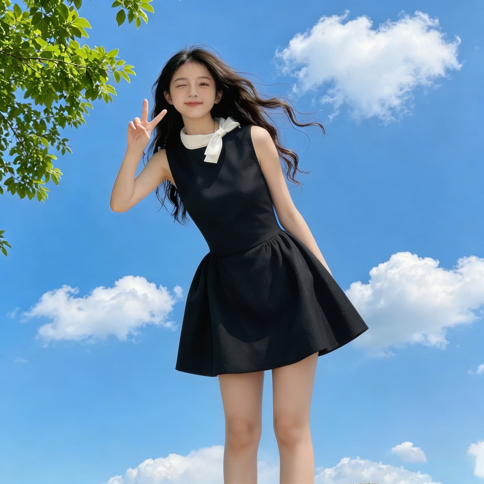 Black Dress 2026 New Summer Teen Girls Fashionable High-End Puffy Skirt Korean Style Slimming Sweet Cool