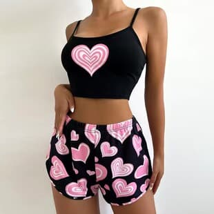 Plus Size Export European American Camisole Shorts Set Butterfly Print Pajama Two-Piece Set European American Style Casual Comfortable Homewear