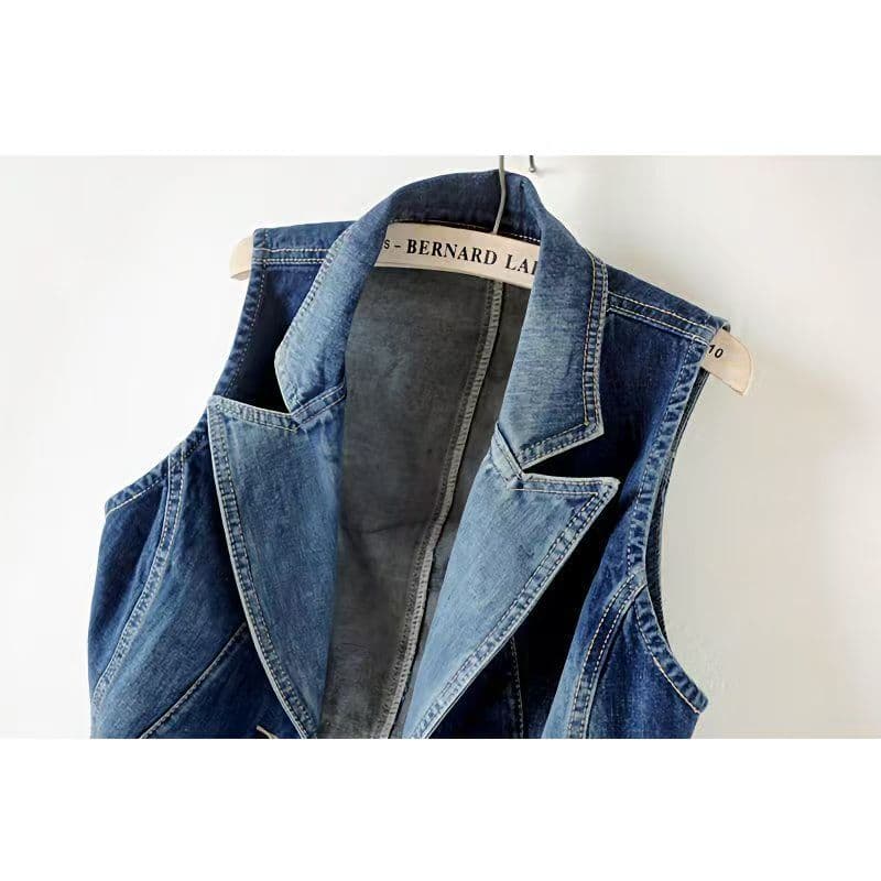 Women's Spring/Autumn Korean Slim Fit Short Sleeveless Denim Vest Jacket Top Summer
