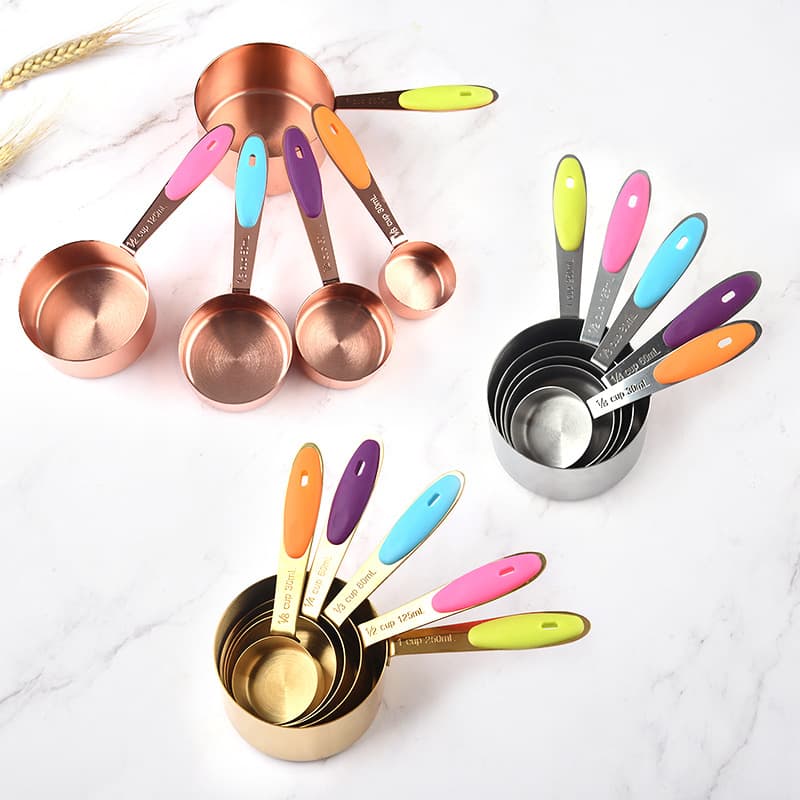 Cross-border stainless steel measuring cup 5-piece set Baking tools silicone handle measuring cup measuring spoon set with scale measuring spoon