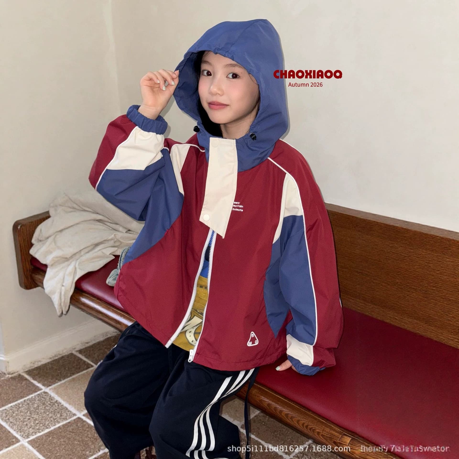 Lipei Children's Clothing Girls Color Block Jacket Hooded Jacket Size 120-170 Autumn 2026 YJD