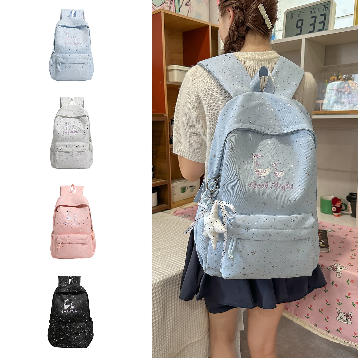 New star sequin backpack female student schoolbag junior high school high school large capacity lightweight cute college style backpack