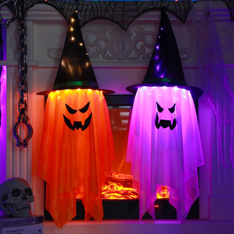 Halloween luminous wizard hat ghost hanging ghost led lantern hanging room wall atmosphere decoration decoration pendant
