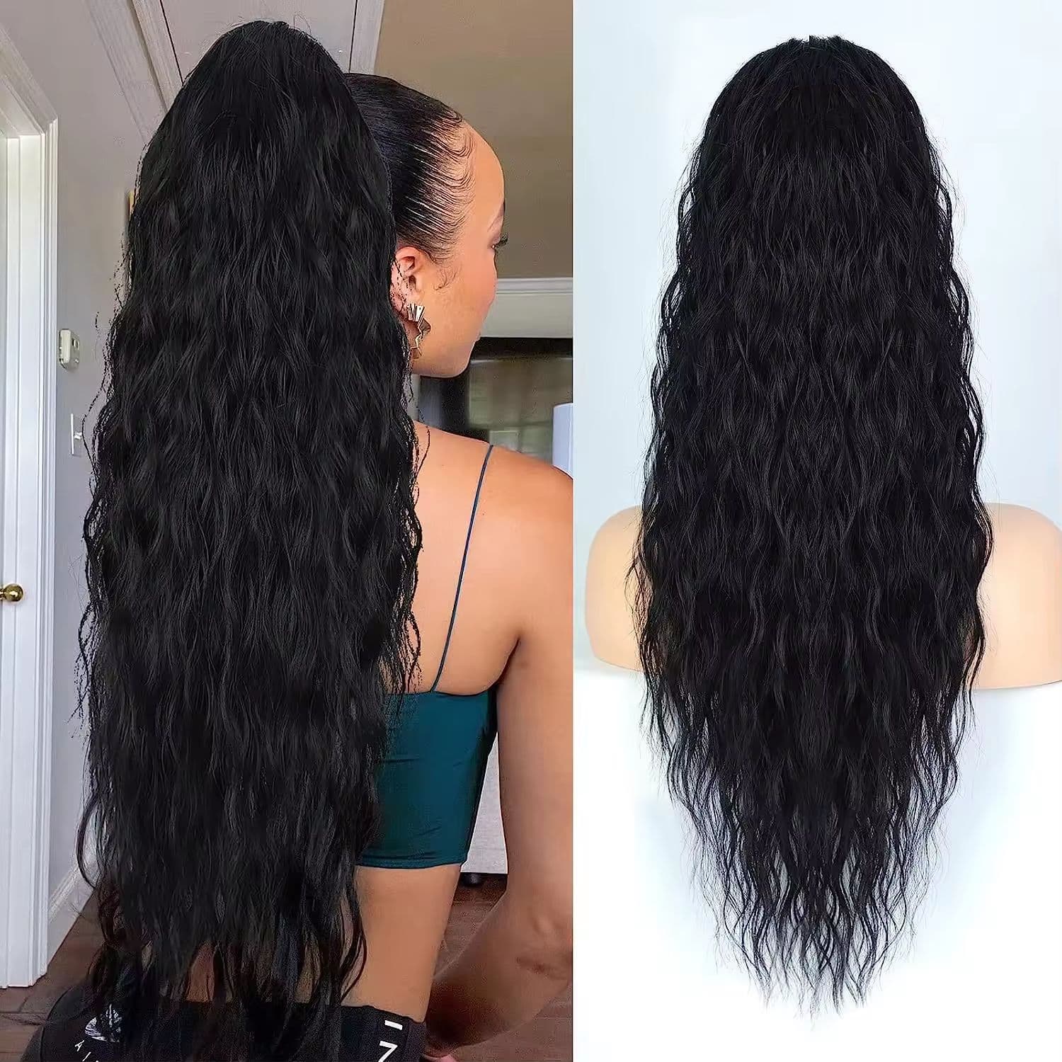 Wig Ponytail for Women, European and American Cornrow Curly Puffy Drawstring Ponytail Hairpiece Extension