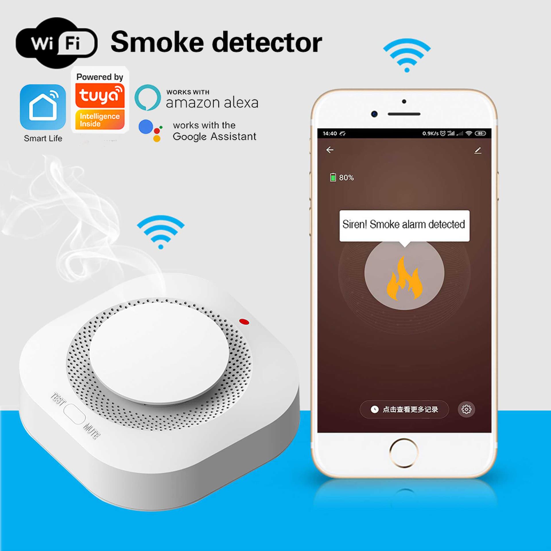 Tuya Zigbee Smoke Detector with APP Notification, Tuya WiFi Smoke Alarm, Wireless Smoke Alarm