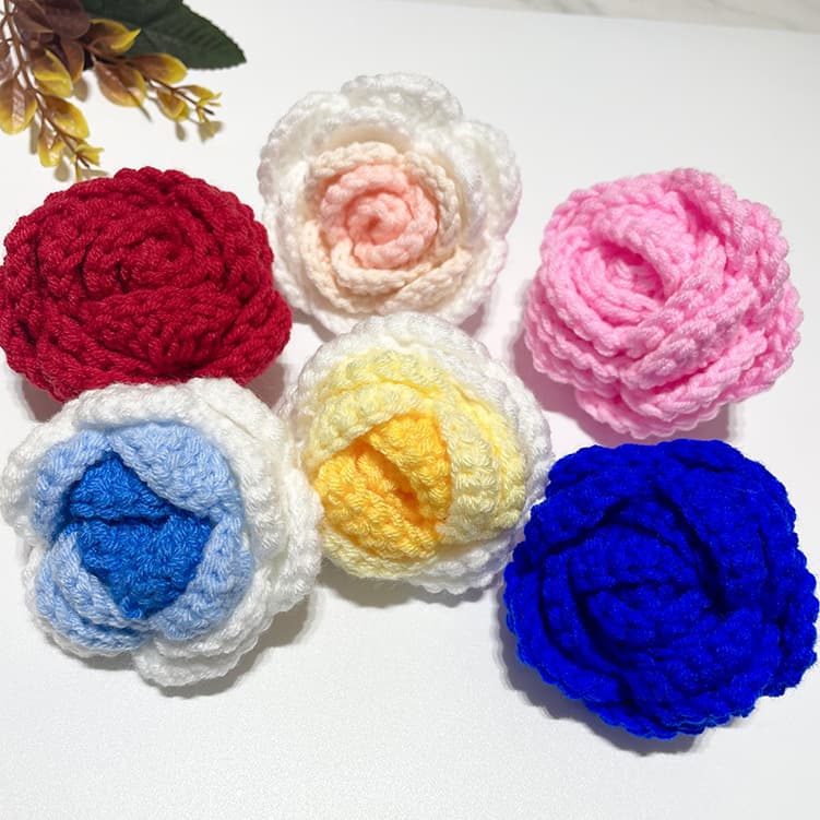 Ready-Made Handwoven Rose Artificial Flower Heads, Yarn Flowers, DIY Flower Bouquet Semi-Finished Products, Valentine's Day Gifts