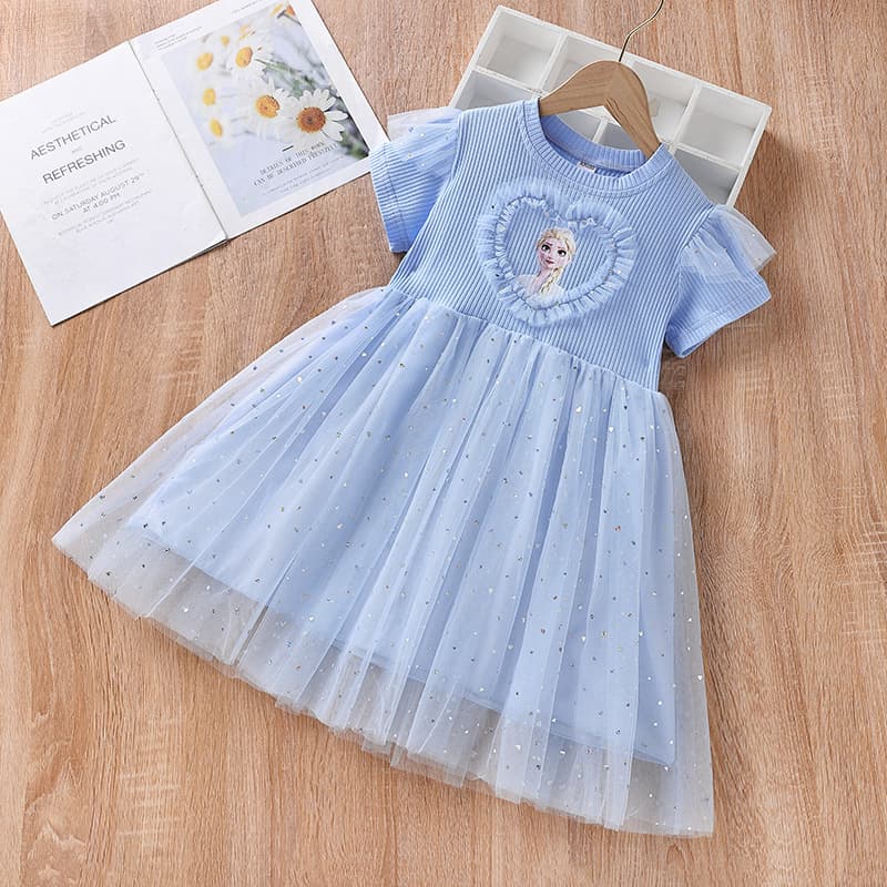 Elegant Princess Dress for Baby Girls Summer Cotton Short Sleeve Cartoon Print Comfortable Soft Fabric Korean Style Children's Clothing
