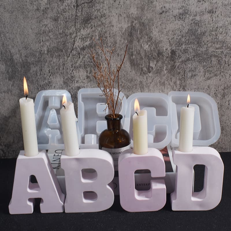Plaster Cement Large Letter Candle Holder Mold ABCD Candle Stand Decoration Resin Home Letter Silicone Mold