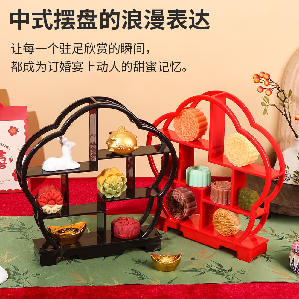 New Chinese-style dessert table decorations, engagement cake arrangement, dessert stand, tea break, plum blossom display stand, fire rack