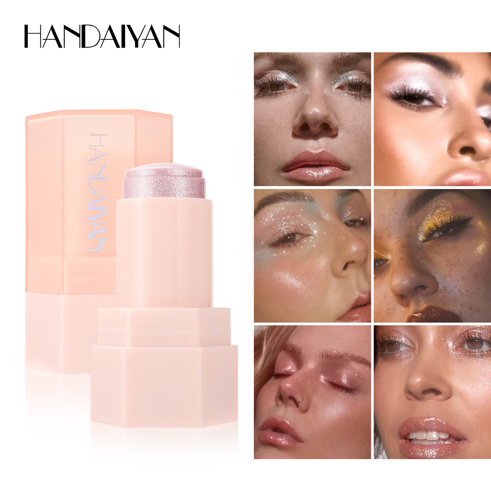 Cross-border Supply High-Shine 6-Color Fine Shimmer Jelly Highlighter Stick HANDAIYAN Illuminating Body Highlighter Stick