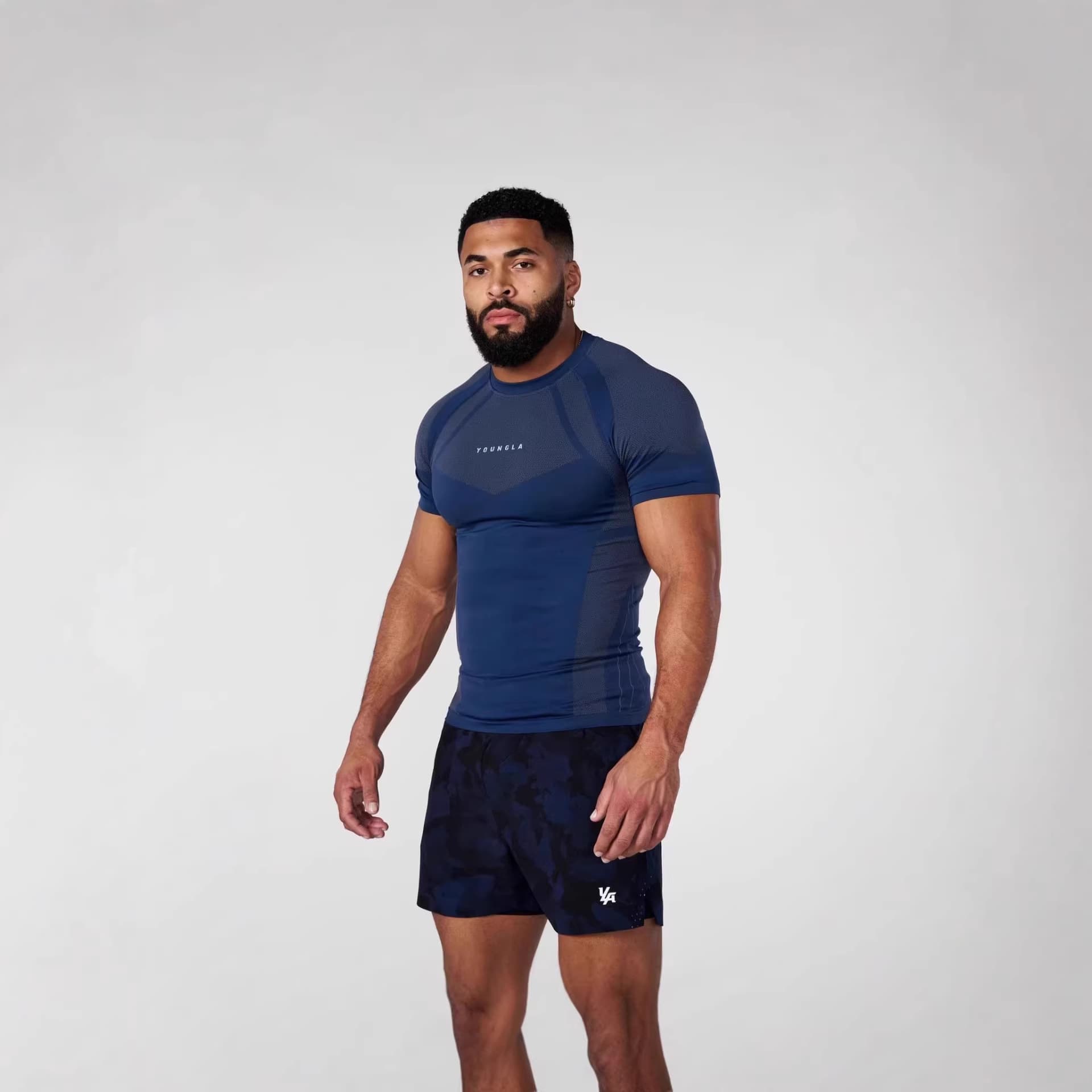 YOUNGLA new summer coach sports men's T-shirt tights men's high elastic training clothes short-sleeved fitness clothes
