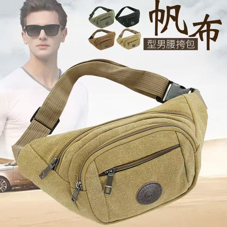 Men's outdoor canvas sports crossbody phone waist bag, men's sports outdoor running chest bag, phone bag