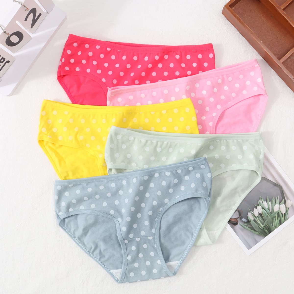 Large size pure cotton outer briefs for women mid-waist breathable plus fat mm polka dot print triangle teen pants