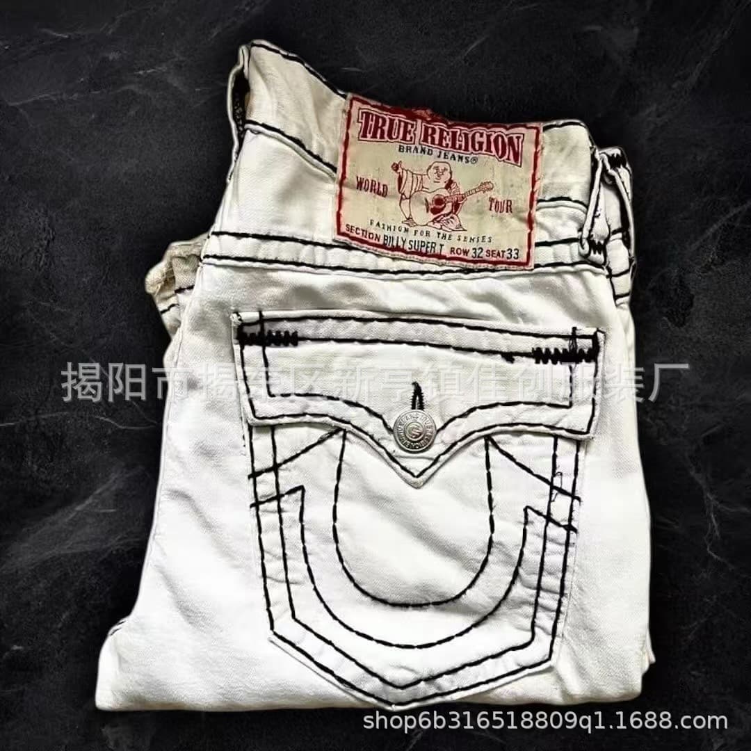 Cross-Border Foreign Trade Trend All-Match American Retro Spring and Autumn New Jeans Men's and Women's White Thick Line Straight Pants