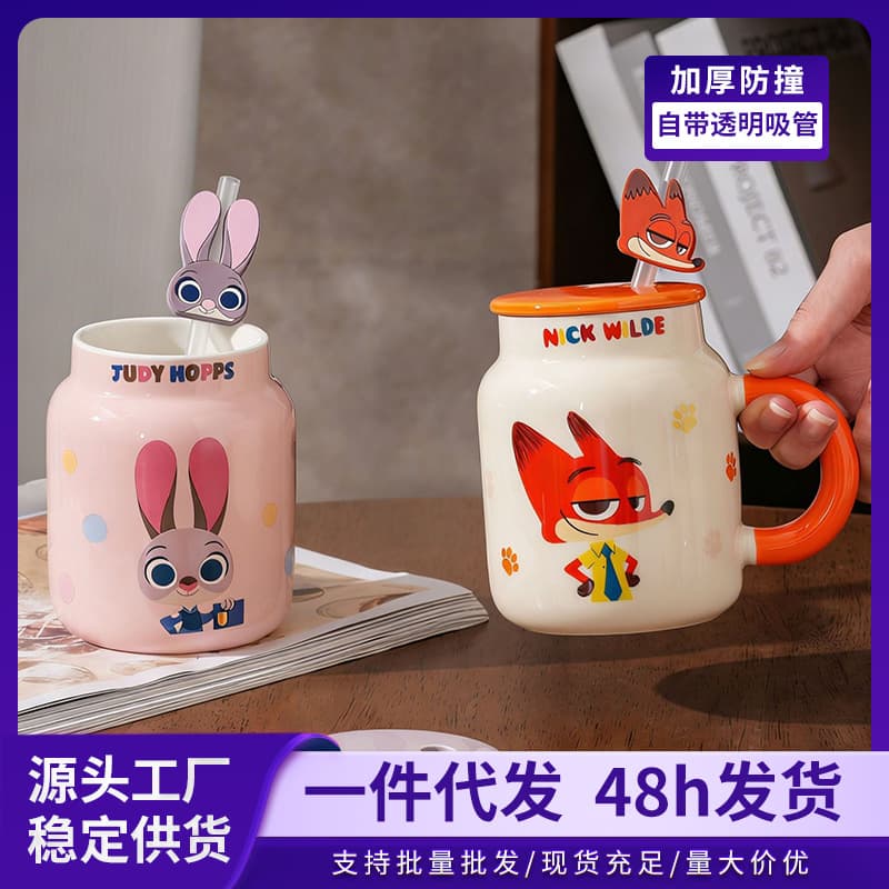 Ceramic Mug Couple High Appearance Water Cup for Women Office Cup Cartoon Character IP Hand-Painted Cute Ceramic Cup