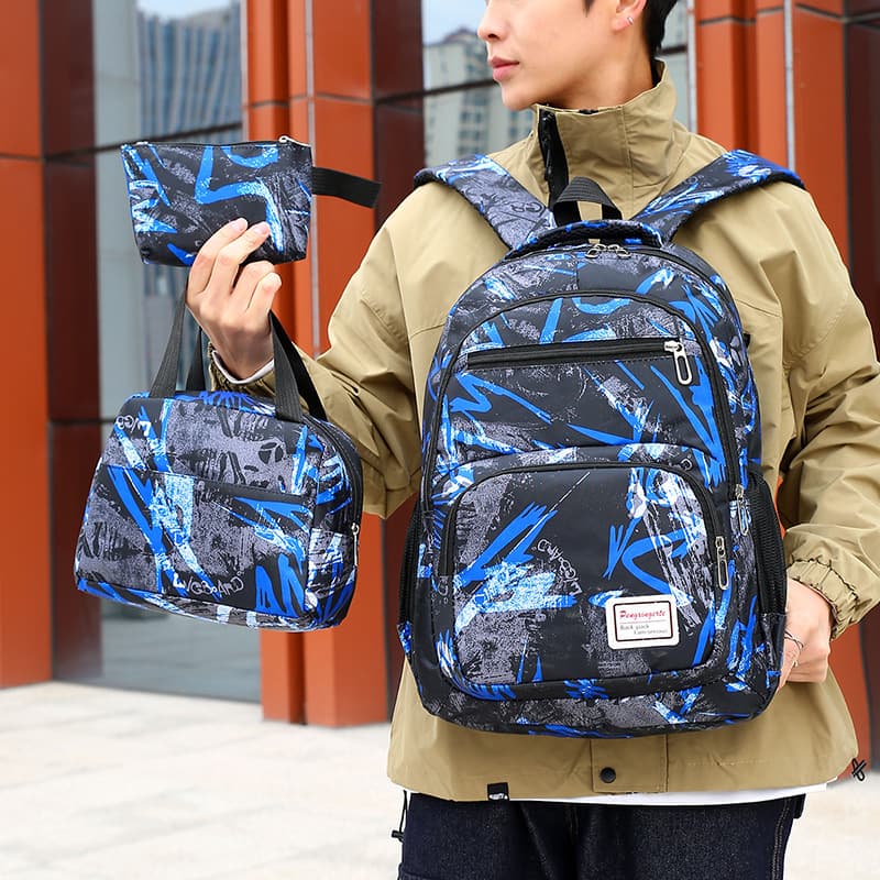 Large Capacity Camouflage Student Backpack Set Urban Minimalist Style Double Shoulder Bag Crossbody Bag School Education Supplies