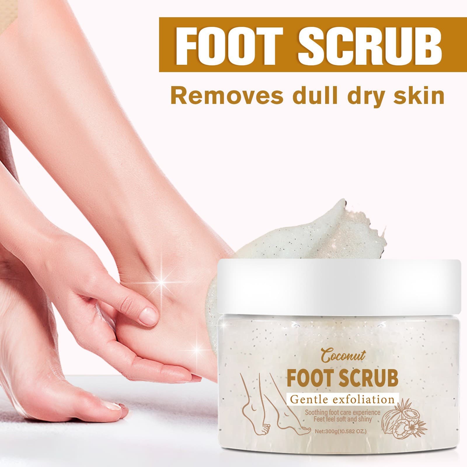LUNOON Foot Scrub, Foot Cleansing, Moisturizing, and Skin Renewal Care with Coconut Scent, 300g Dead Skin Removal
