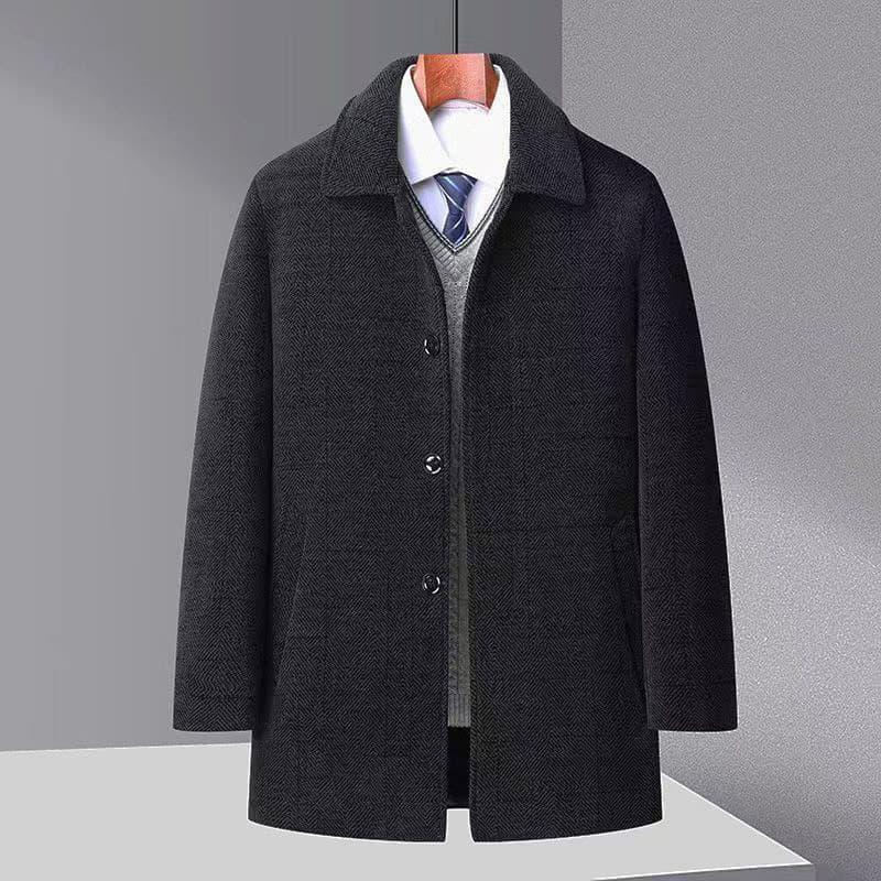 Autumn/Winter New Style Men's Trench Coat, Chenille Fleece-Lined, Middle-Aged and Elderly Men's Fur Collar Wool Coat, Origin Supply