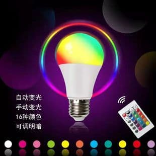 Cross-border LED RGB Color-Changing Bulb, Auto Color Shift, Dimmable, 16-Color Remote Control