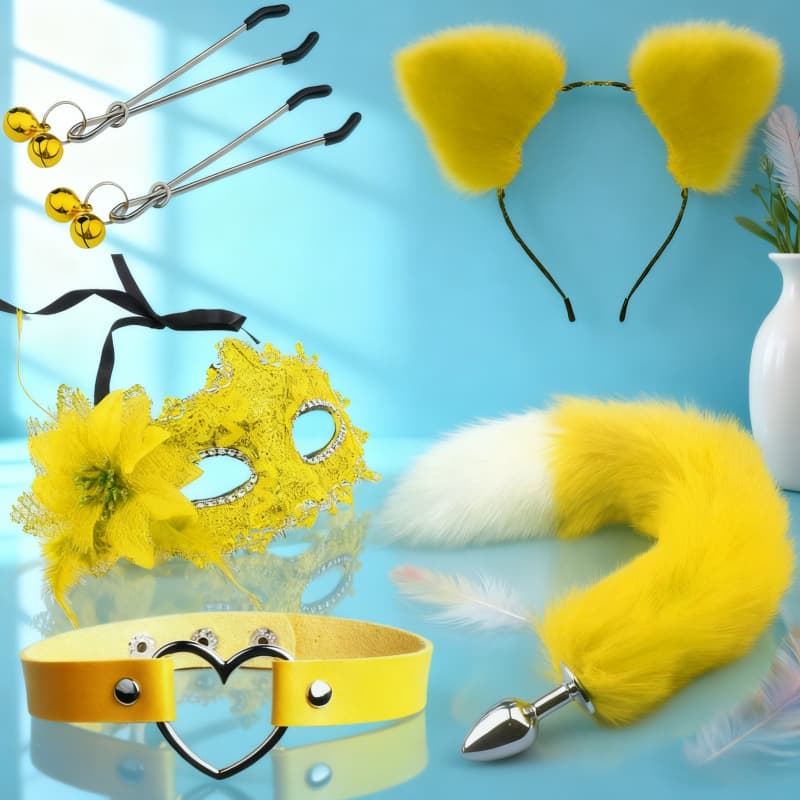 Sexy Mask Ear Clip Anal Plug Women's SM Metal Sex Toy Set Fox Tail 4-Piece Kit