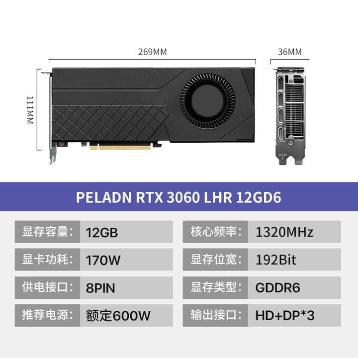 RTX3060 12G Turbo Graphics Card Server Desktop GPU Deep Learning AI Graphics Rendering
