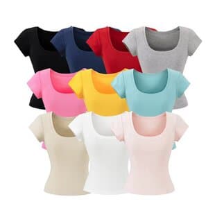 Basic Regular Shoulder Short Sleeve T-Shirt for Women - New Summer Comic Fit Slim Elastic Waist-Cinching Cropped Top